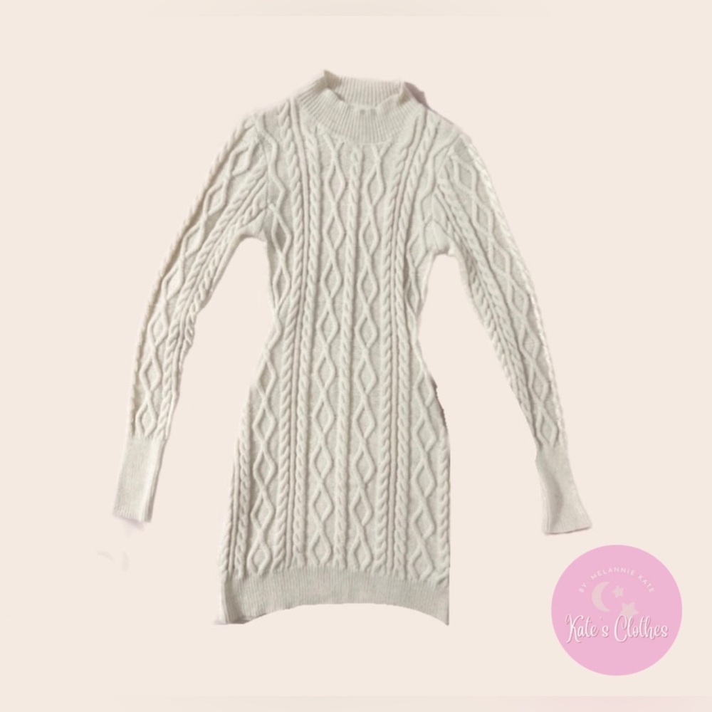 Unworn Cream Long Sleeve Open Back High Neck Dress (COMPLETELY NEW)